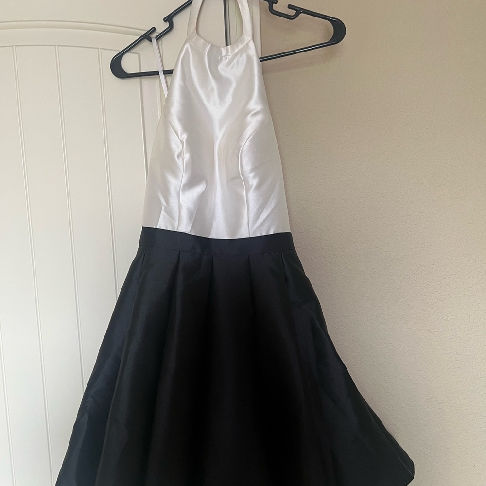 Elegant Black and White Halter Dress